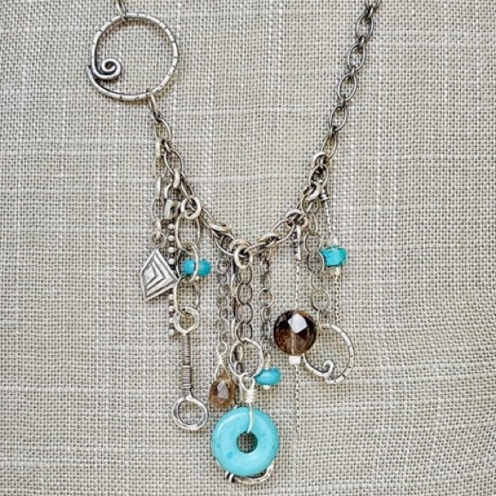 Vintage Silpada Sterling Silver Turquoise Howlite Charm Necklace N1985